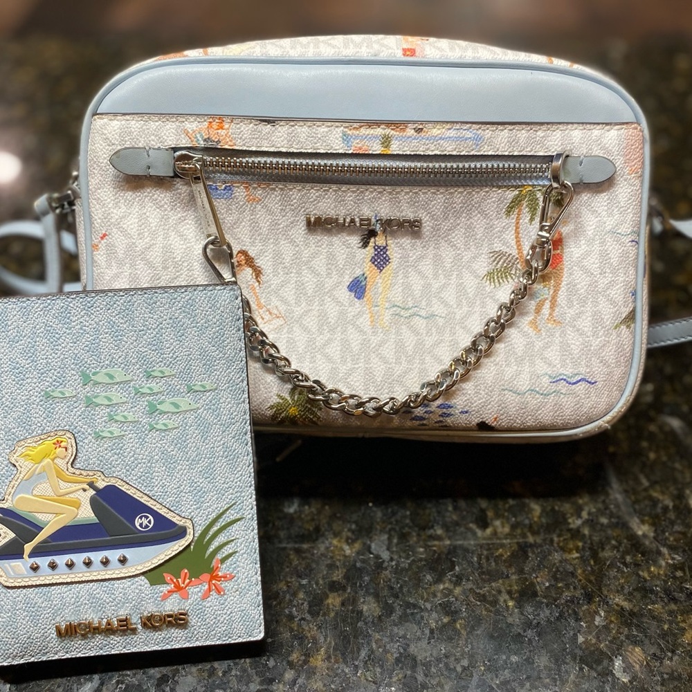 Michael Kors Jet Set East West Chain Crossbody Blue MK Girls Beach +++++Wallet